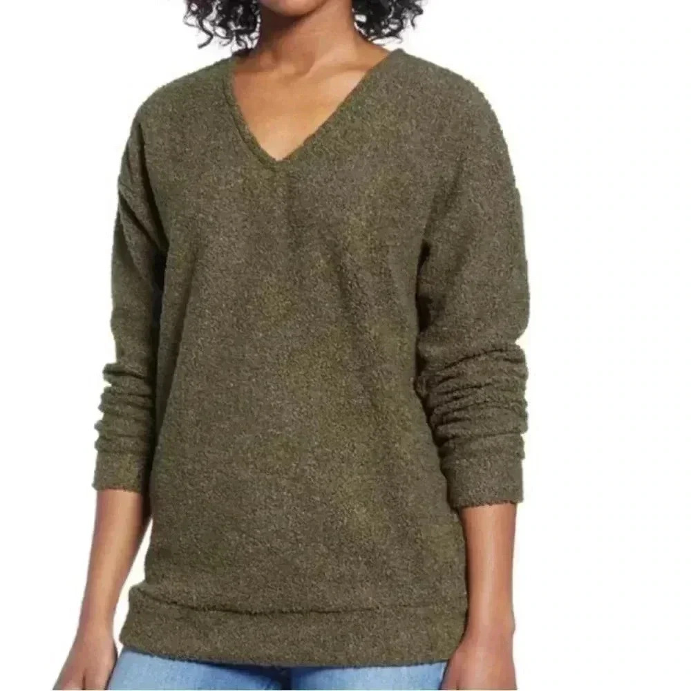 Caslon Women's V-Neck Long Sleeve Sweater, Size M, Green, New Military Green